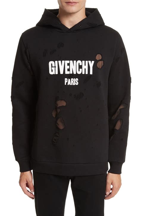 givenchy black distressed logo hoodie|givenchy men's destroyed hoodie.